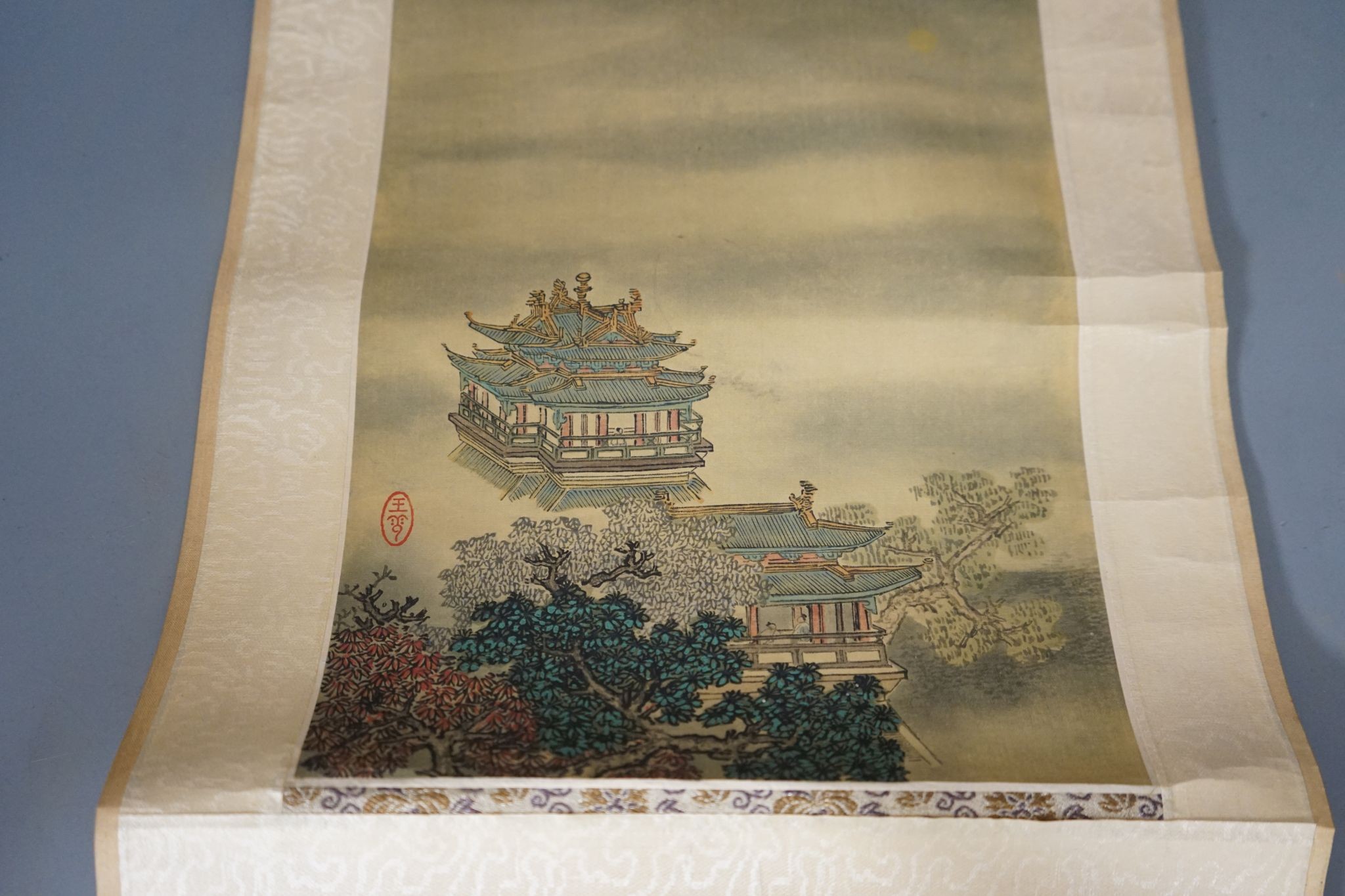 Two mid 20th century Chinese scroll landscape paintings on silk